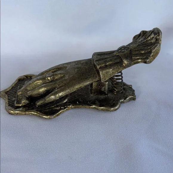 Vintage Genuine OLD GEM ACC Solid Brass Hand Desk Paper Holder - Picture 4 of 14